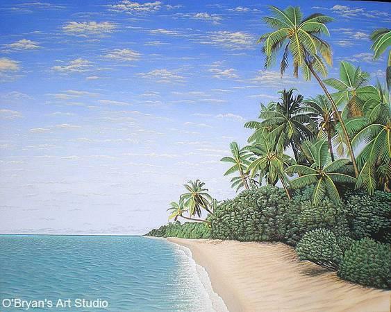 Beautiful Large Tropical Beach Painting: original work on canvas - University Park, Los Angeles, California