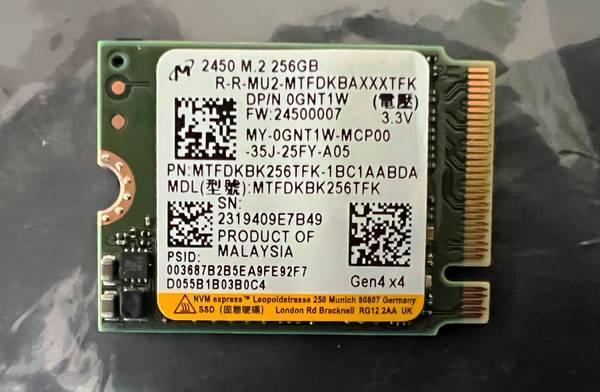 Micron 256GB 2450 M.2 2230 SSD NVMe PCIe 4x4 SSD - Northridge, Los Angeles, California